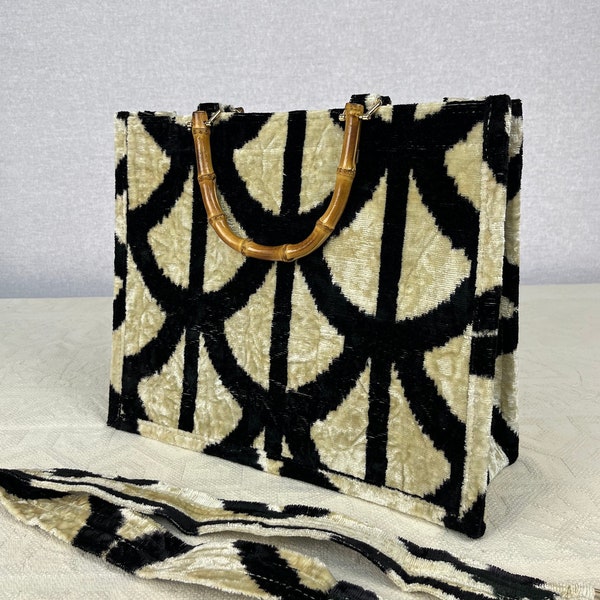 Striped Ikat Bag | Black and White Bag | Velvet Bag | Silk Bag | Ikat Tote Bag | Original Bamboo Bag