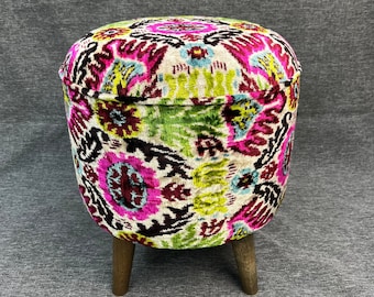 Ikat Stool | Velvet Silk Pouf