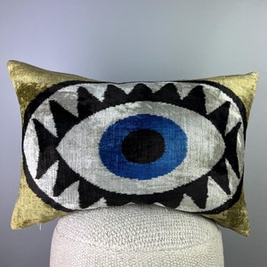 Eyes Velvet Cushion | Velvet Ikat Pillow | Throw Pillow Cover