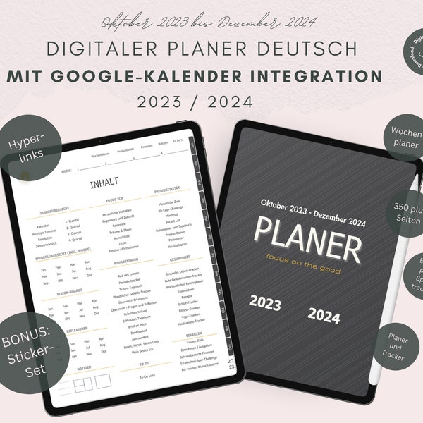 Digitaler Planer-Goodnotes Deutsch 2024, GOOGLE-Kalender, todo Liste, Wochen Planer, Digitale Sticker, Routine Planer, Finanz Planer