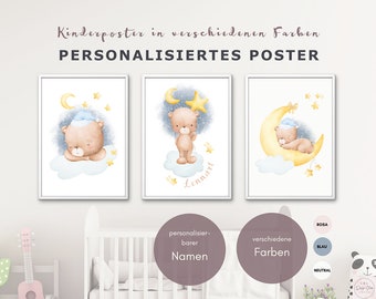 Personalisiertes Poster Set mit Name | Geschenk zur Geburt | Babyzimmer Idee | Kinderzimmer Deko Junge Mädchen | Personalisierte Geschenke