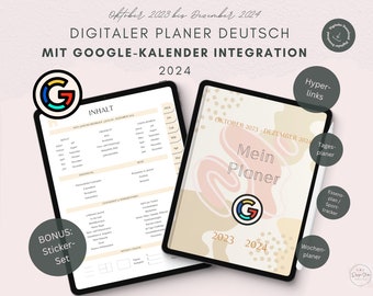 Digitaler Planer deutsch 2024, Tage-, Wochen-, und Monats-Planer, GoodNotes deutsch , Google-Kalender, Digitale Sticker, Terminplaner