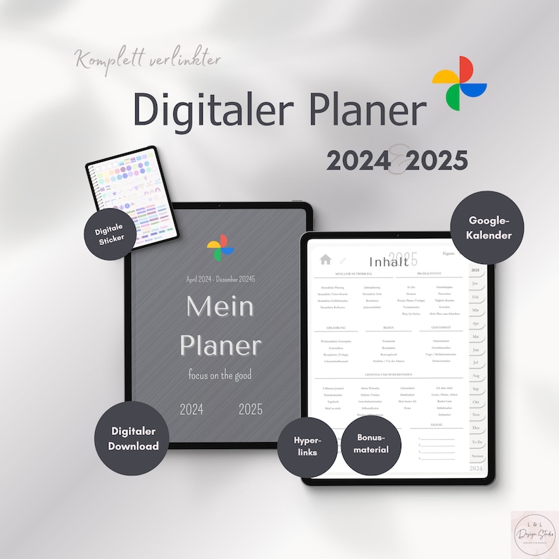 Digital Planner German 2024 & 2025 GOOGLE Calendar to Do List Weekly