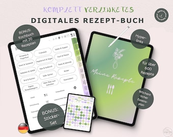 Digitales Rezeptbuch, deutsche Vorlage, 120 digitale Sticker, Rezept Buch zum Selberschreiben, 650 Rezepte, Goodnotes deutsch, Essensplaner