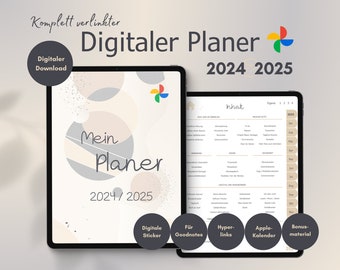 Digitaler Planer mit To Do-Liste für 2024 & 2025 | Goodnotes | Tagesplan | Wochenpläne | Meal Planer | Google-Kalender | Spar Challenge