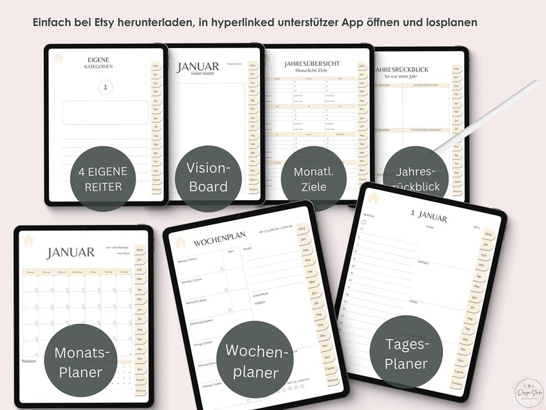Digitaler Planer Deutsch 2024, Tage, Wochen, Und Monatsplaner, iPad Planer, Goodnotes Deutsch