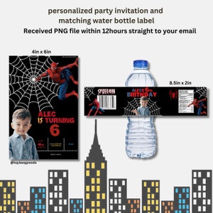 Spiderman Birthday Bundle, Invitation and Water Bottle Labels