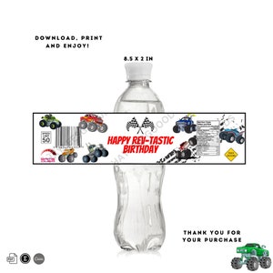 Monster Truck Water Bottle Label