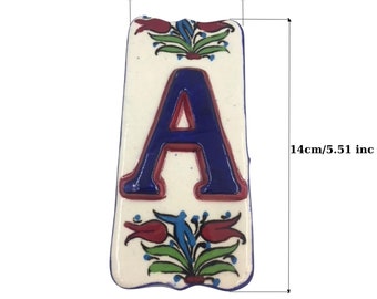 Handmade Ceramic Door Number: Floral Painted House Sign