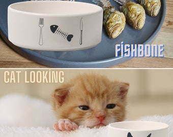 Ceramic pet bowls with stylish "Pet name" and Emoji