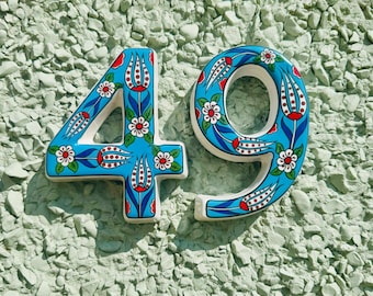 Tulip Ceramic House Numbers: Hand Decorated Address Plaque