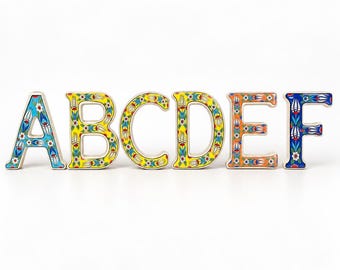 Hand-Painted Iznik Floral Ceramic Letters, Colorful House Sign, Wall Decor (A-L)
