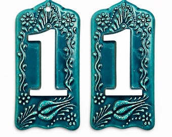 Handmade Ceramic House Number, Turkish Iznik  Tile, Blue Outdoor Door , Mediterranean Address Plaque