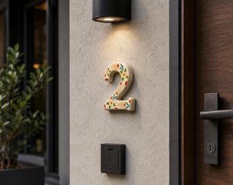 Ceramic House Number, Floral Address for Front Door, Outdoor Wall Decor Glossy Street Sign