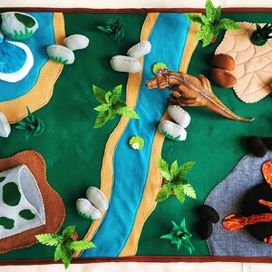 フェルト恐竜プレイマット - 創造的な遊びのための67ピースフェルトセット、子供への理想的な教育ギフト、ごっこ遊び