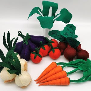 Juego de verduras de fieltro: juego dramático educativo de 32 piezas inspirado en Montessori con bolsa de compras, juguete ecológico para niños, juego dramático