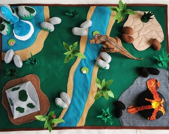 Dinosaur World Playmat - 35-Piece Fabric Set for Creative Play, Ideal Educational Gift for Kids, Montessori
