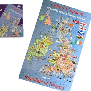 Vintage 100-teiliges Lernkarten-Puzzle der Republik Irland und Großbritannien