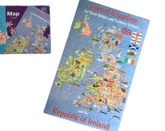 Educational Jigsaw Puzzle, Vintage 100 Piece Map Learning Puzzle of Republic of Ireland & United Kingdom