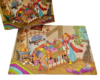 Vintage Jigsaw Puzzle, Milton Bradley Big Bad Wolf Kids Storybook Puzzle, Ages 4 to 8