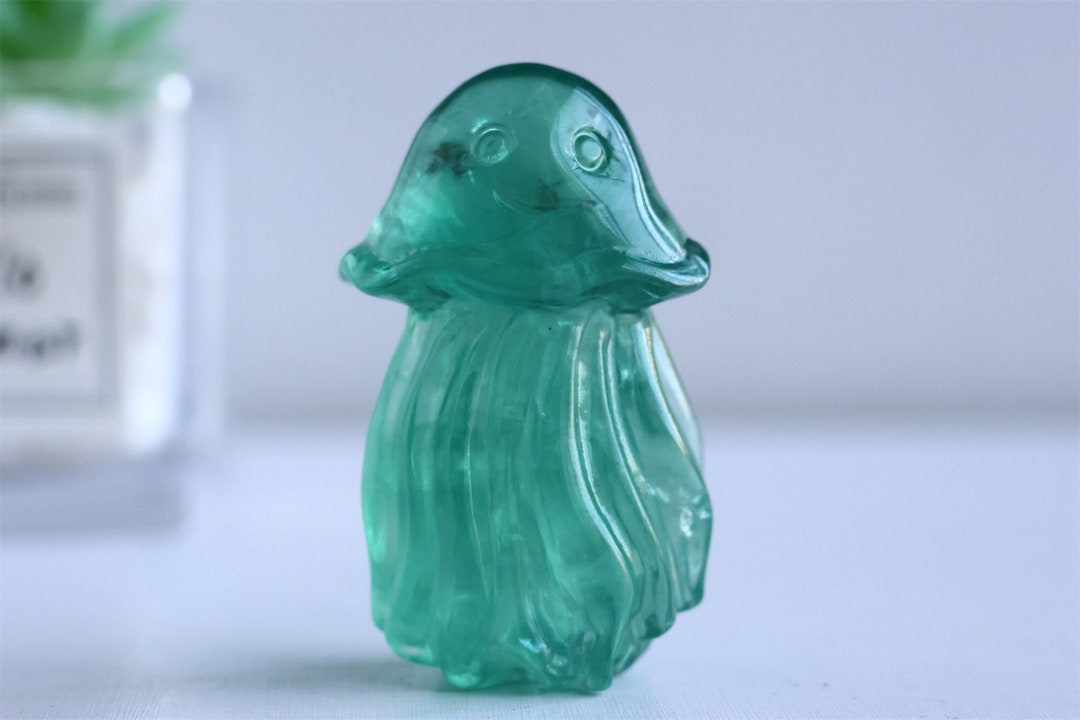 2.2natural Green Fluorite Carved Jellyfish,crystal Jellyfish Statue
