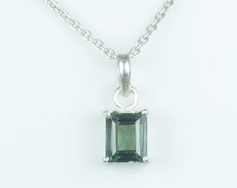 Ceylon Green Sapphire Pendant: Minimalist Sterling Silver Handmade Jewelry