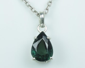 Green Sapphire Pear Pendant: Sterling Silver Handmade Necklace