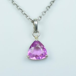 Pink Sapphire Sterling Silver Charm Pendant Necklace: Statement Jewelry
