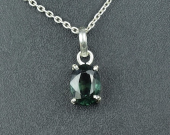 Minimalist Green Sapphire Pendant: Sterling Silver Oval Cocktail Jewelry