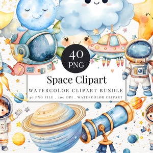 Pacote de clipart espacial – clipart de astronauta - clipart do sistema solar - clipart de chá de bebê - planeta PNG - clipart infantil de berçário - download instantâneo
