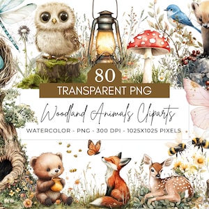 Watercolor Woodland Animals Clipart: 80 Forest Baby Illustrations