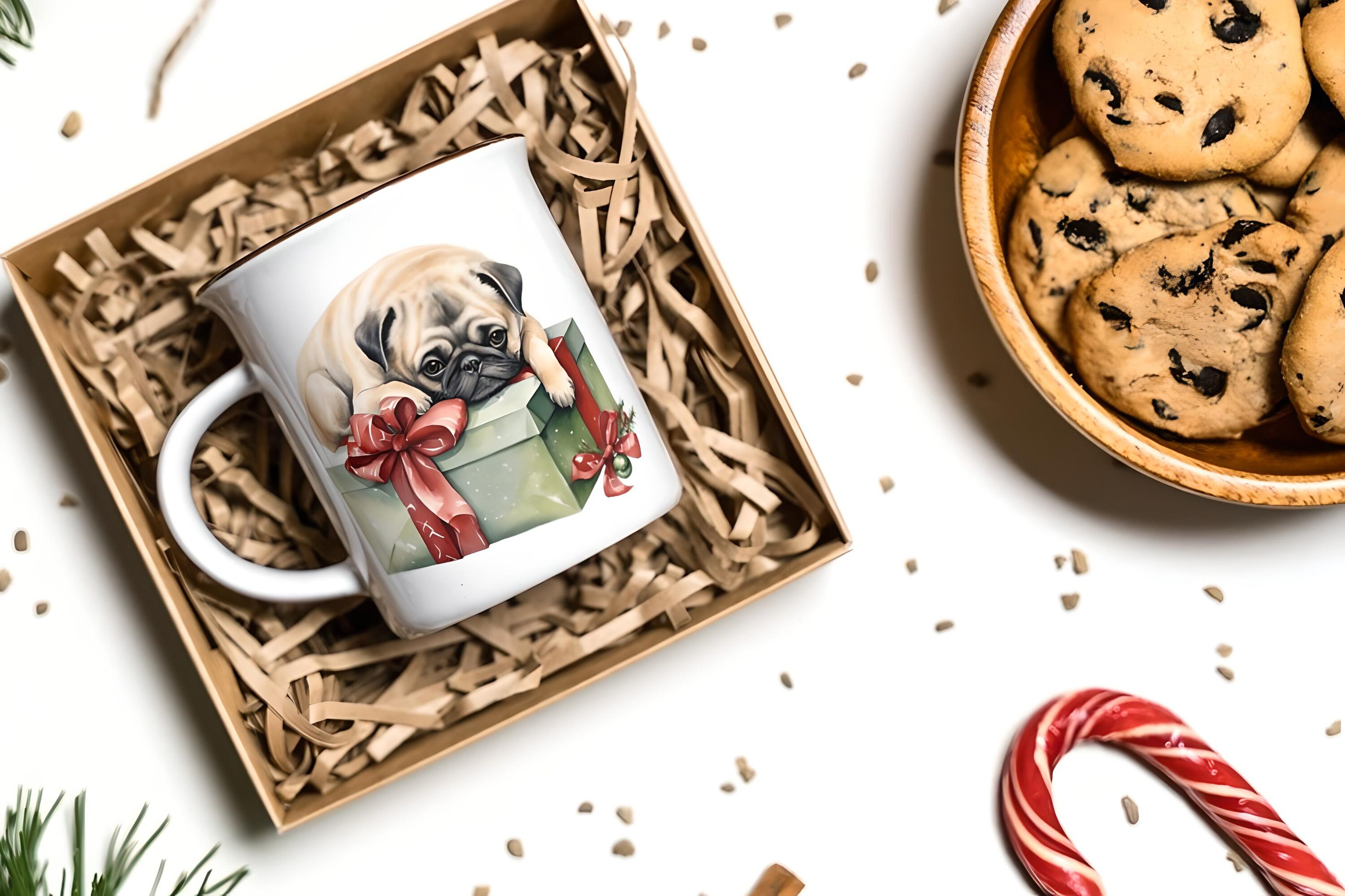 Christmas Pugs Clipart Pug Clipart, Holiday Graphics, Watercolor Dogs ...
