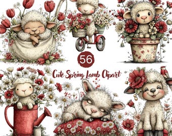 Cute Spring Lamb Clipart: Floral Baby Lamb Clipart - Spring Animal PNG