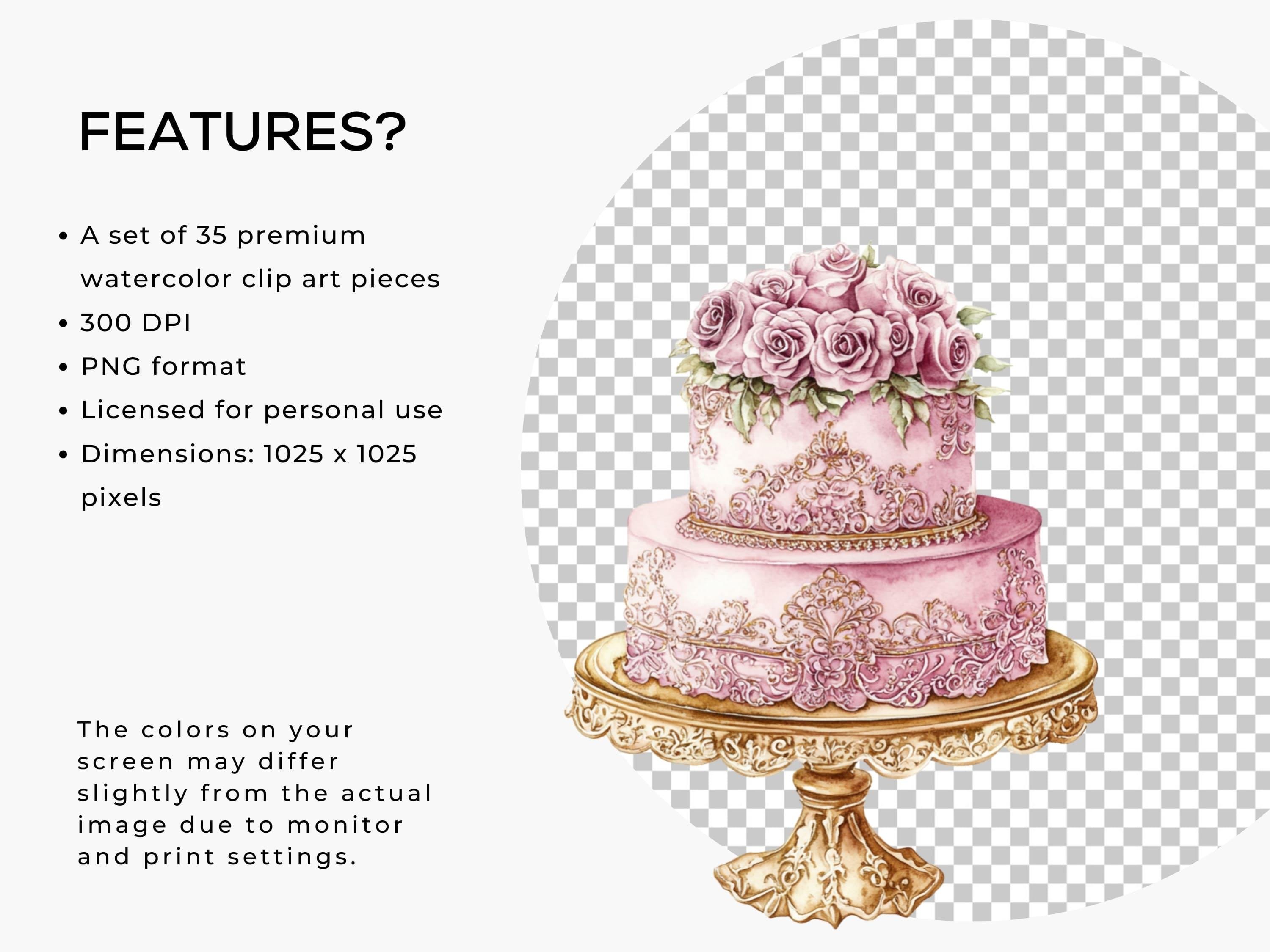 Watercolor Bakery Clipart: Pink Vintage Baking Illustrations (instant ...