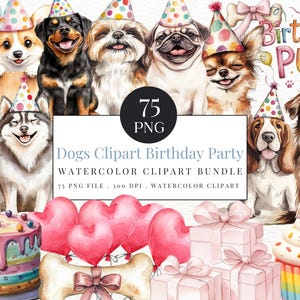 Chiens Clipart fête d'anniversaire - mignon chien anniversaire Clipart PNG - aquarelle Clipart chien - sublimation de chiens, races de chiens PNG - téléchargement PNG