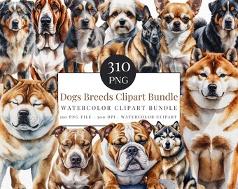 犬種のクリップアートバンドル - 水彩犬 - 犬のクリップアート：犬のクリップアート - 犬のPNG - 犬の品種のクリップアート - 子犬のクリップアート - PNGダウンロード