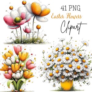 Whimsical Easter Flowers Clipart: Floral Graphics (Digital Download - 41 PNGs) image 1