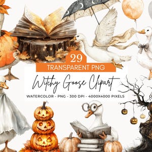 Helloween Witchy Goose Clipart, Cute Halloween Clipart, Goose & Witch Hat PNG, Cute Goose Costume Bundle, Baby Shower Sublimation Art