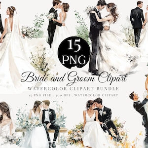 15 Braut und Bräutigam Clipart - Aquarell Hochzeitspaar PNG JPG - Hochzeitseinladung Clipart Pack - Hochzeitspaar - Hochzeits Clipart