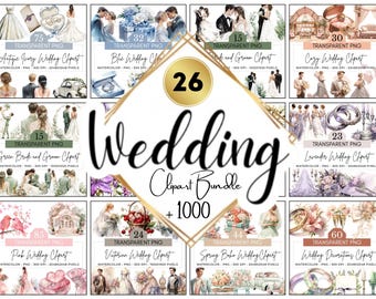 Aquarell Hochzeit Clipart Bundle: Braut & Bräutigam PNGs (Kommerzielle Nutzung)