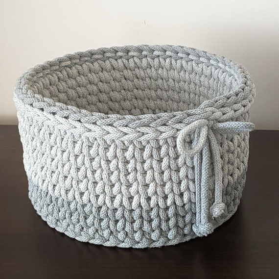 Round Crochet Basket, Cotton Rope Basket, Organizer for Diapers, Cosmetics,  Baby Stuff, High Quality Cord, Handmade 