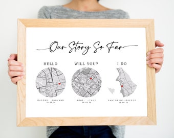 Hello, Will You, I Do Custom Map Printable, Met Engaged Married Map, Gifts For Him, Valentine's Gifts, Our Story So Far, Personalised Map