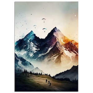 Colorful Skies - Paragliding and Mountains - Museum-Quality Matte Paper Poster