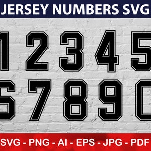Jersey Numbers Svg Bundle with Outline, Varsity Font Sport Numbers Jpg, Pdf, Png for Cricut