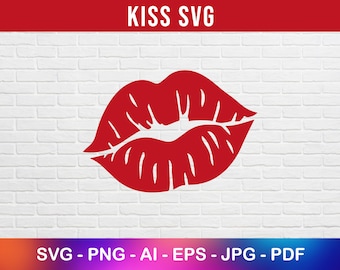 May include: Red lips with a kiss shape, a simple graphic design for a Valentine's Day card or a romantic gift.