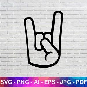 Rock Hand Svg, Ícone de mão Svg, Rock On Svg, Arquivo Svg de músico, Silhueta de mão Svg, Arquivos Svg