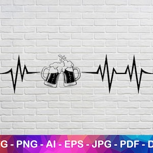 Arquivo Svg de cerveja de batimento cardíaco, Svg de silhueta, Svg de cerveja, Svg de batimento cardíaco, Arquivo Svg instantâneo, Svg de bebida, Svg instantâneo