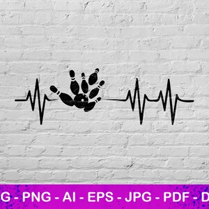 Heartbeat Bowling Svg-bestand, silhouet Svg, Bowling Svg, Heartbeat Svg, Instant Svg-bestand, Sport Svg, Instant Svg