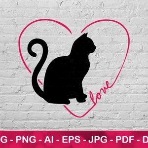 Liebe Katze für Cricut, Katze Silhouette und rotes Herz