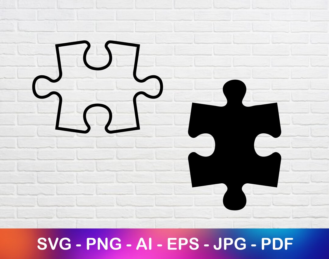 Puzzle Pieces Svg, Black and Outline Symbol for Autism Awareness PNG